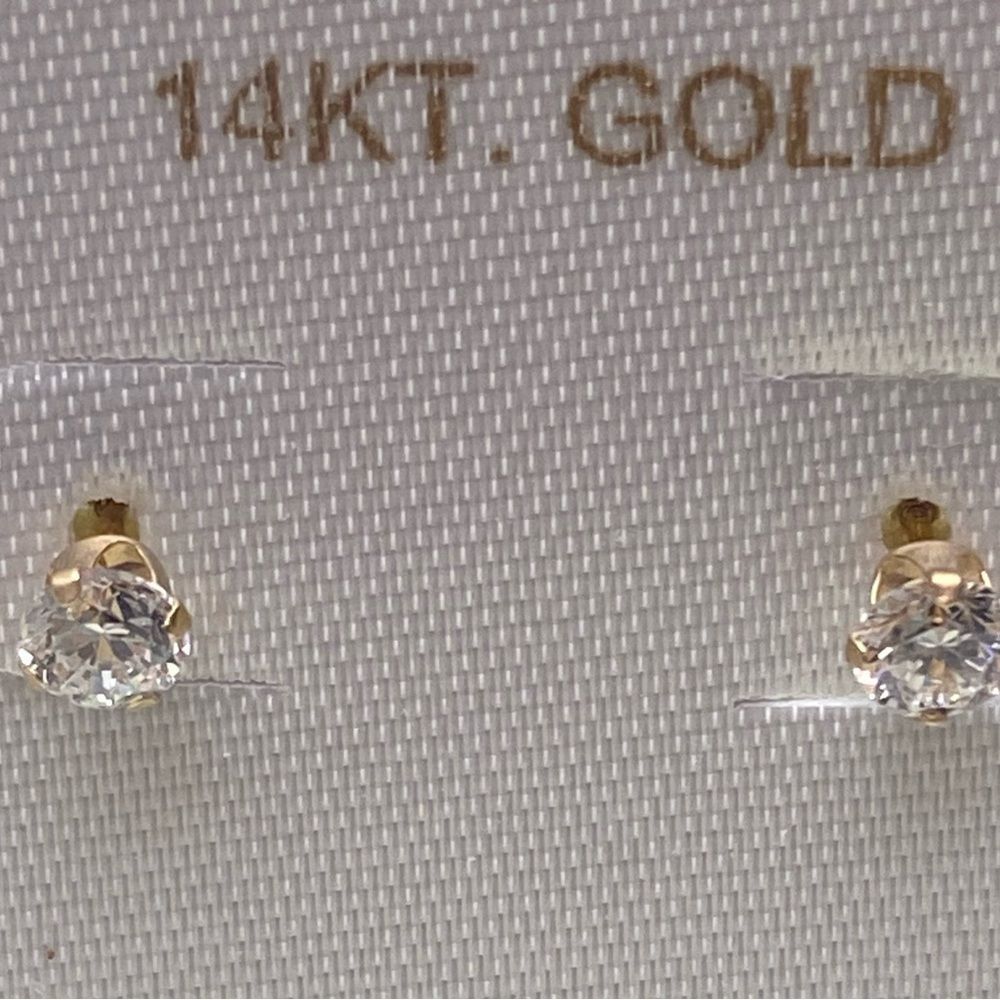 14 karat gold cubic zirconia 4mm earrings - Picture 2 of 4